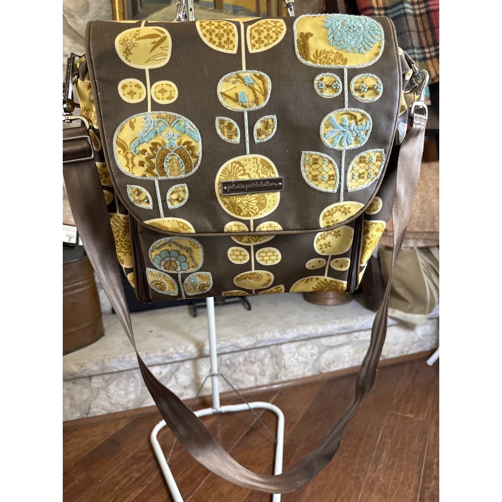 Petunia Pickle Bottom Boxy Diaper Bag Tote Convertible Brown Floral Print Padded